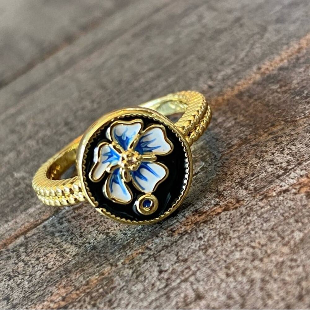 New Blue Floral Statement Ring - image 1